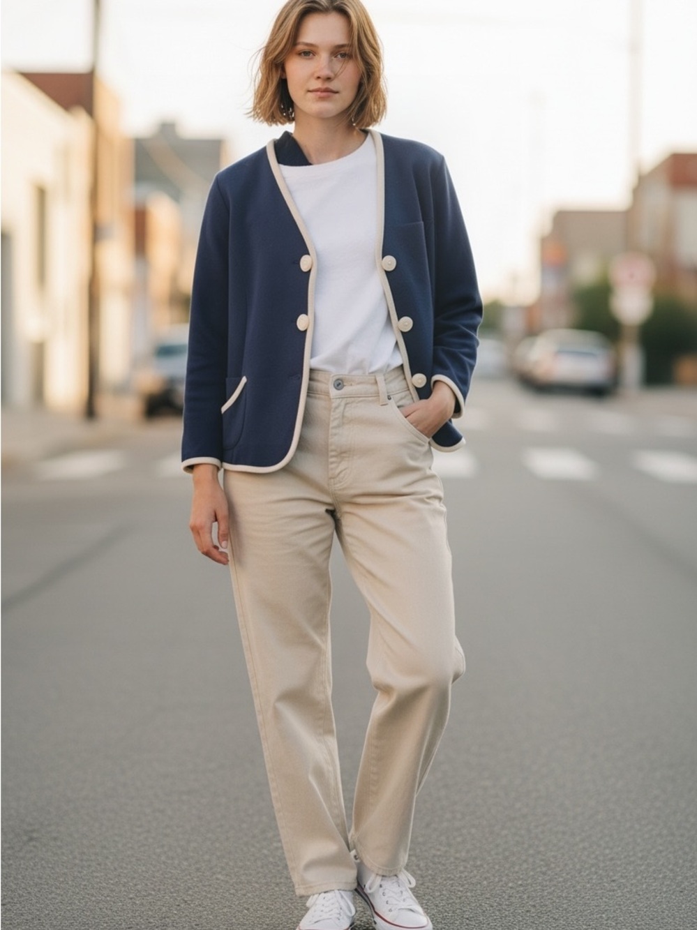 bill blass Navy Blazer with Cream Trim and Buttons